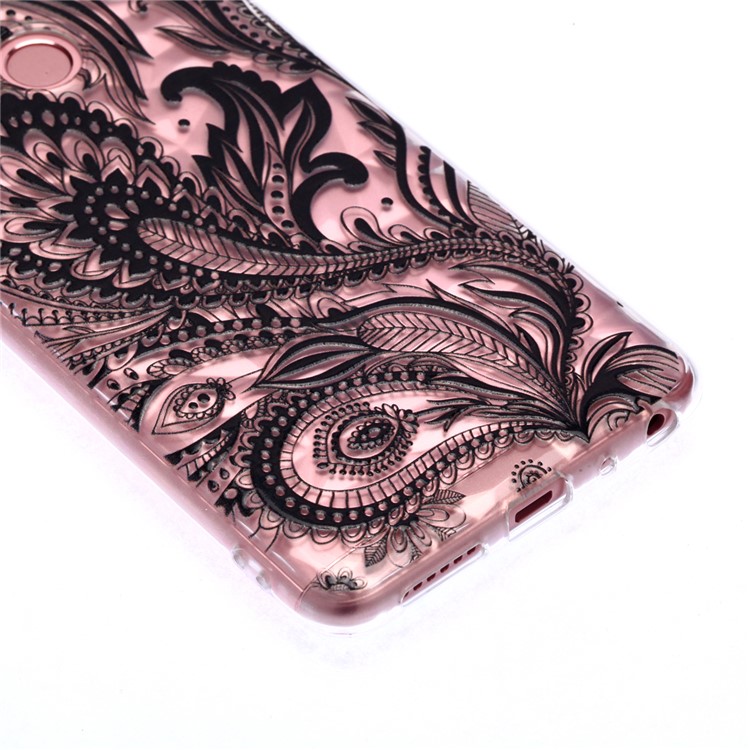 Embossed Pattern 3D Diamond Texture TPU Cover for Xiaomi Redmi Note 5 Pro (Dual Camera) / Redmi Note 5 (China) - Black Flower-5