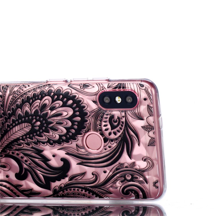 Embossed Pattern 3D Diamond Texture TPU Cover for Xiaomi Redmi Note 5 Pro (Dual Camera) / Redmi Note 5 (China) - Black Flower-6