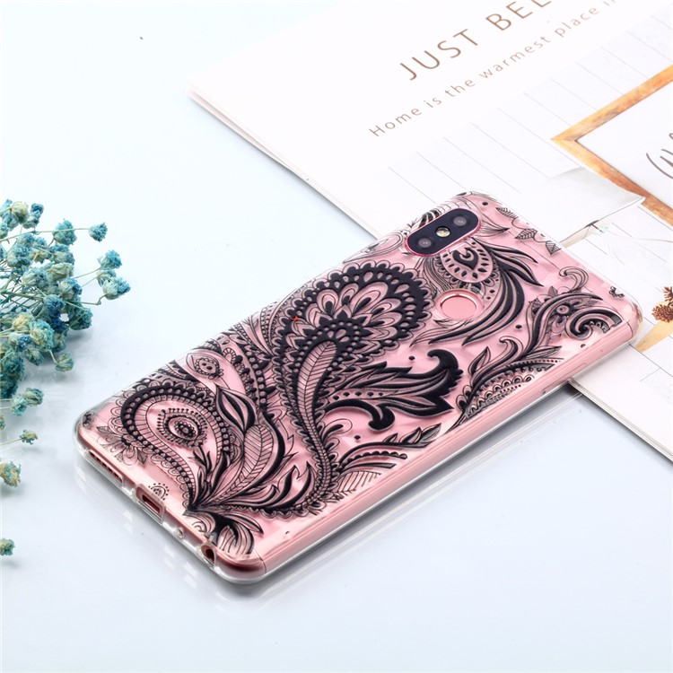Embossed Pattern 3D Diamond Texture TPU Cover for Xiaomi Redmi Note 5 Pro (Dual Camera) / Redmi Note 5 (China) - Black Flower-8