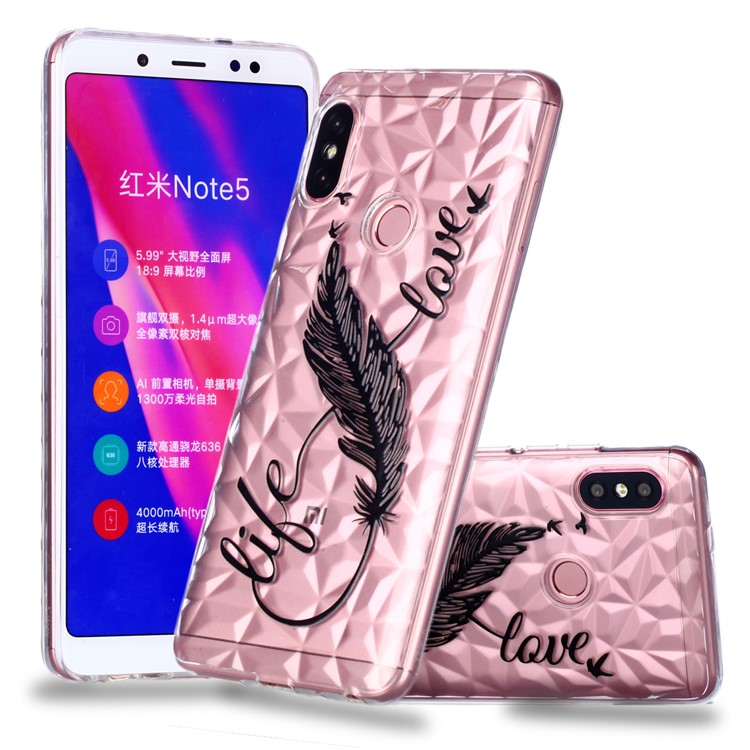 Embossed Pattern 3D Diamond Texture TPU Shell for Xiaomi Redmi Note 5 Pro (Dual Camera) / Redmi Note 5 (China) - Feather Pen-1