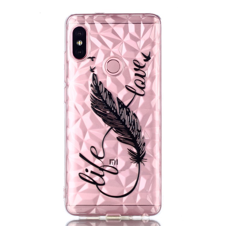 Embossed Pattern 3D Diamond Texture TPU Shell for Xiaomi Redmi Note 5 Pro (Dual Camera) / Redmi Note 5 (China) - Feather Pen-2