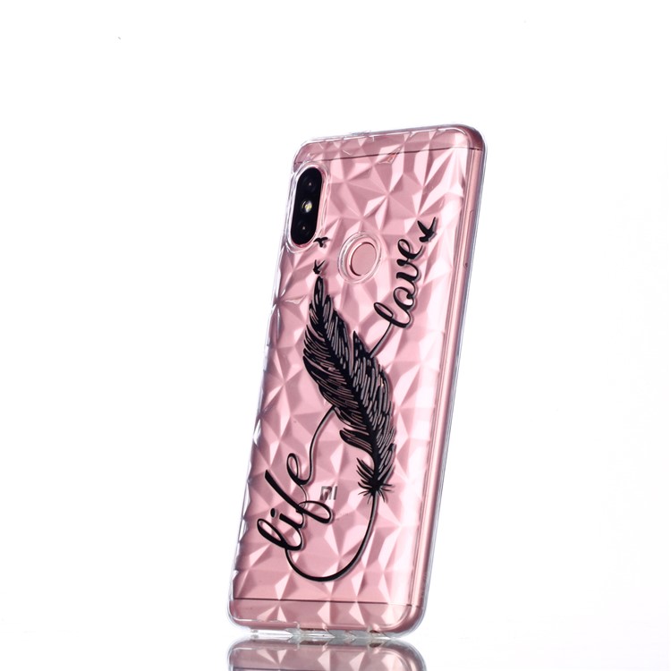 Embossed Pattern 3D Diamond Texture TPU Shell for Xiaomi Redmi Note 5 Pro (Dual Camera) / Redmi Note 5 (China) - Feather Pen-3