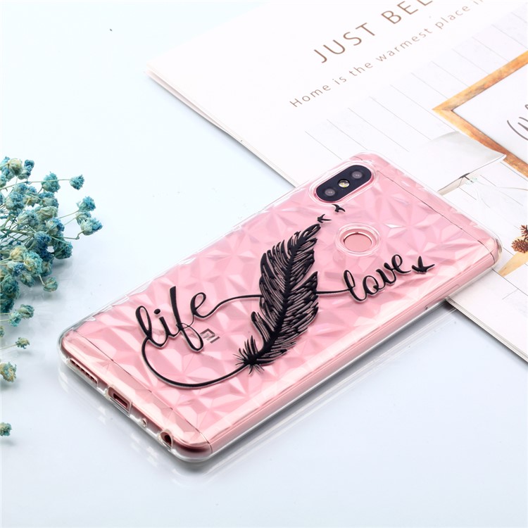 Embossed Pattern 3D Diamond Texture TPU Shell for Xiaomi Redmi Note 5 Pro (Dual Camera) / Redmi Note 5 (China) - Feather Pen-7