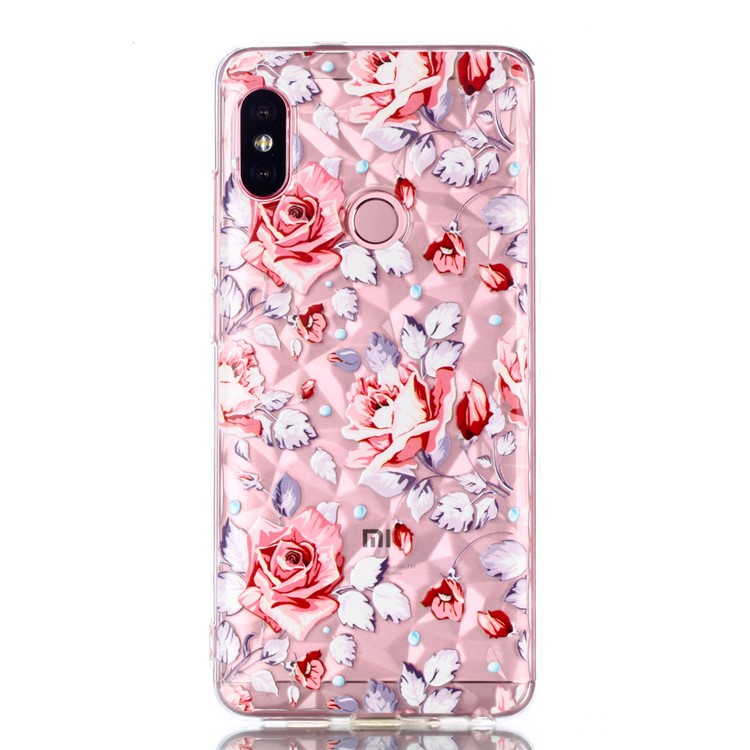 Embossed Pattern 3D Diamond Texture TPU Casing for Xiaomi Redmi Note 5 Pro (Dual Camera) / Redmi Note 5 (China) - Red Flower-2