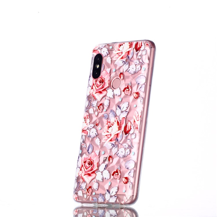 Embossed Pattern 3D Diamond Texture TPU Casing for Xiaomi Redmi Note 5 Pro (Dual Camera) / Redmi Note 5 (China) - Red Flower-3