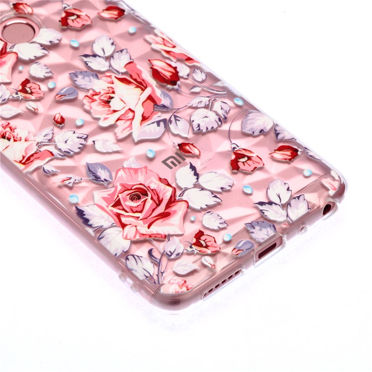 Embossed Pattern 3D Diamond Texture TPU Casing for Xiaomi Redmi Note 5 Pro (Dual Camera) / Redmi Note 5 (China) - Red Flower-4