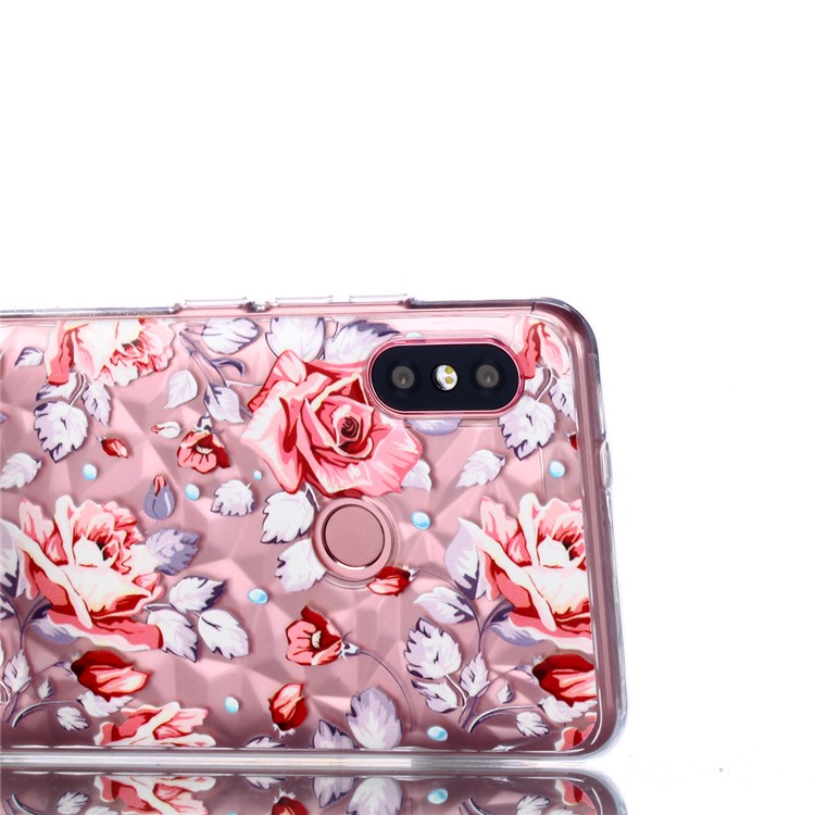 Embossed Pattern 3D Diamond Texture TPU Casing for Xiaomi Redmi Note 5 Pro (Dual Camera) / Redmi Note 5 (China) - Red Flower-5