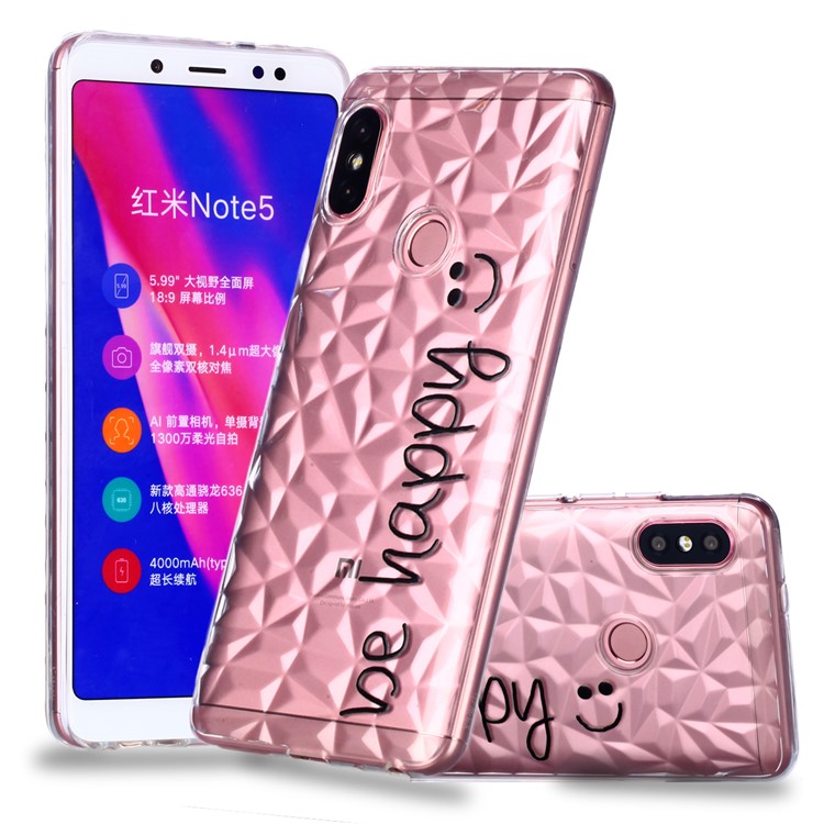 Embossed Pattern 3D Diamond Texture TPU Mobile Phone Shell for Xiaomi Redmi Note 5 Pro (Dual Camera) / Redmi Note 5 (China) - Be Happy-1