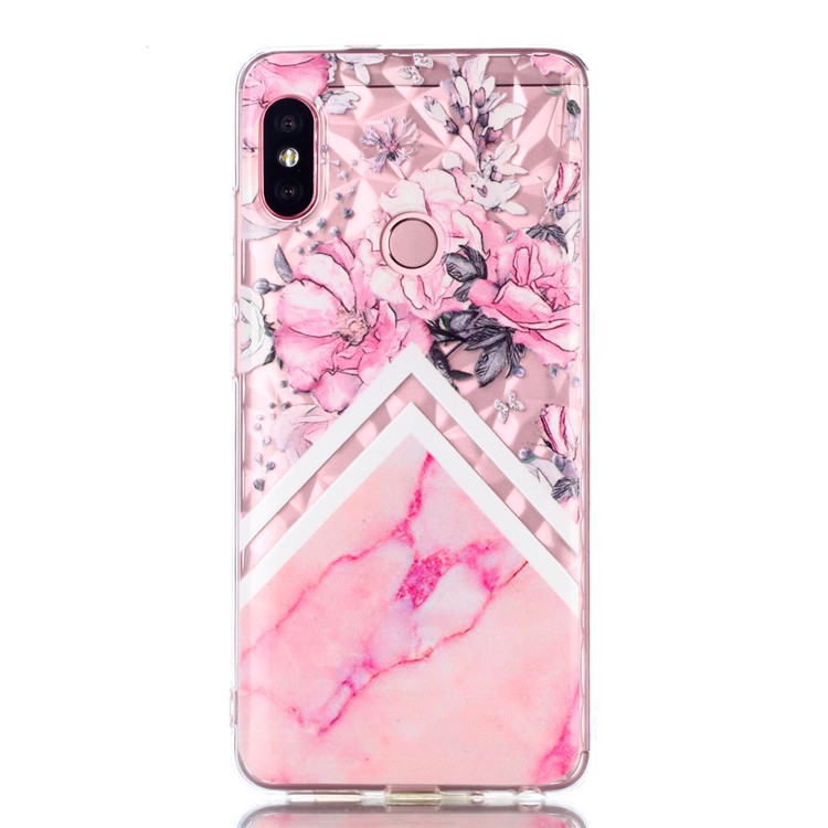 Embossed Pattern 3D Diamond Texture TPU Back Case for Xiaomi Redmi Note 5 Pro (Dual Camera) / Redmi Note 5 (China) - Pink Flower and Marble Pattern-2