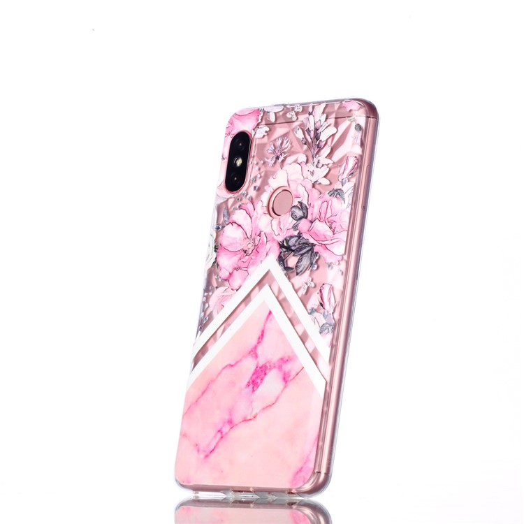 Embossed Pattern 3D Diamond Texture TPU Back Case for Xiaomi Redmi Note 5 Pro (Dual Camera) / Redmi Note 5 (China) - Pink Flower and Marble Pattern-3