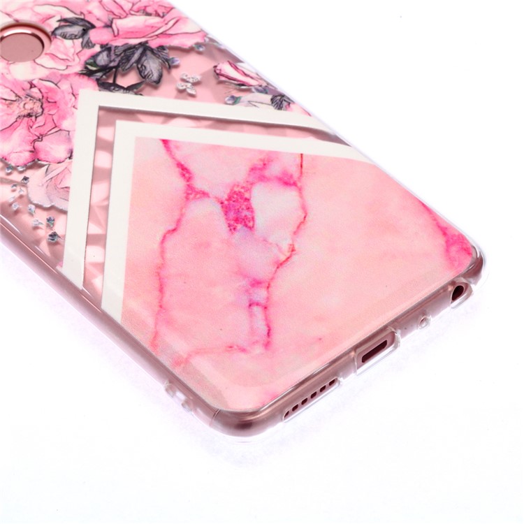 Embossed Pattern 3D Diamond Texture TPU Back Case for Xiaomi Redmi Note 5 Pro (Dual Camera) / Redmi Note 5 (China) - Pink Flower and Marble Pattern-4