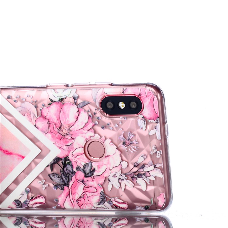 Embossed Pattern 3D Diamond Texture TPU Back Case for Xiaomi Redmi Note 5 Pro (Dual Camera) / Redmi Note 5 (China) - Pink Flower and Marble Pattern-5