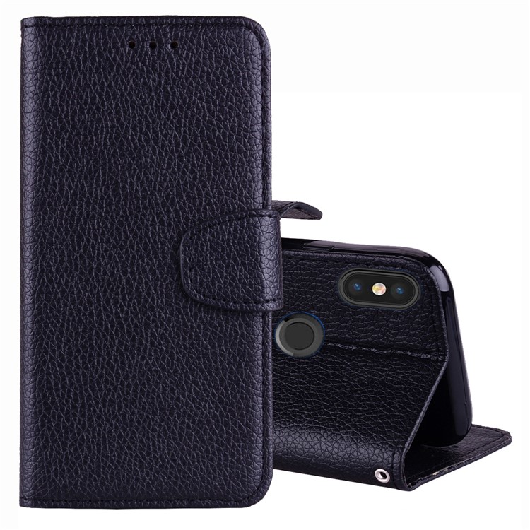 Litchi Skin PU Leather Wallet Case for Xiaomi Mi 6X / Mi A2 - Black-1