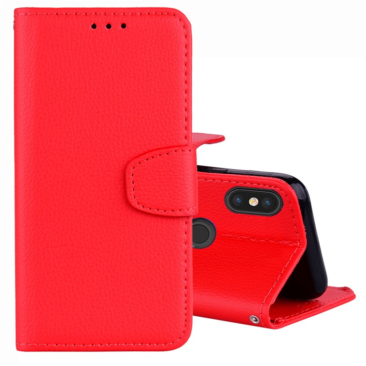 Litchi Skin PU Leather Wallet Cover for Xiaomi Mi 6X / Mi A2 - Red-1