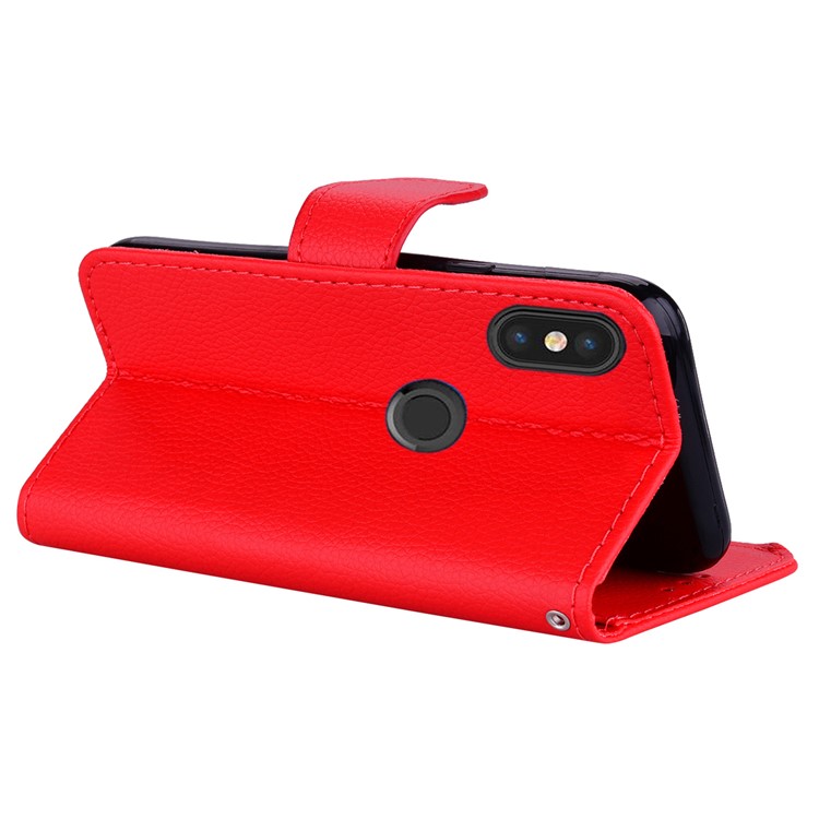 Litchi Skin PU Leather Wallet Cover for Xiaomi Mi 6X / Mi A2 - Red-5