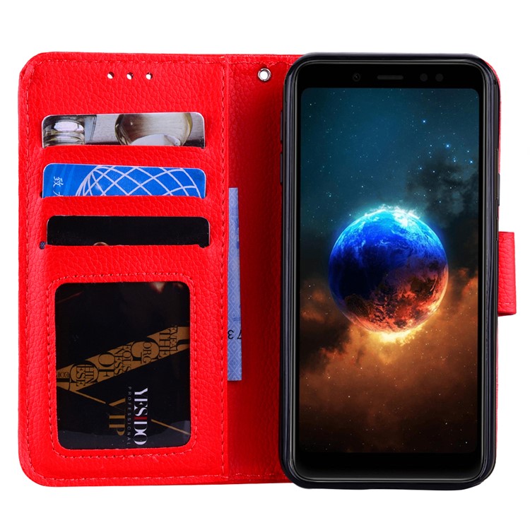 Litchi Skin PU Leather Wallet Cover for Xiaomi Mi 6X / Mi A2 - Red-7
