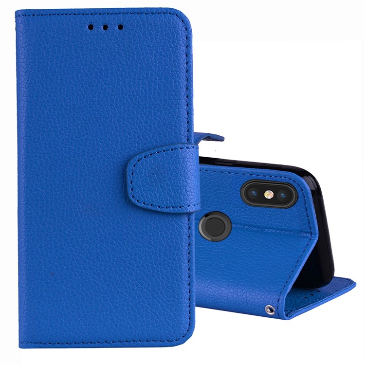 Litchi Skin PU Leather Wallet Case for Xiaomi Mi 6X / Mi A2 - Blue-1