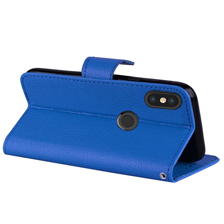 Litchi Skin PU Leather Wallet Case for Xiaomi Mi 6X / Mi A2 - Blue-6