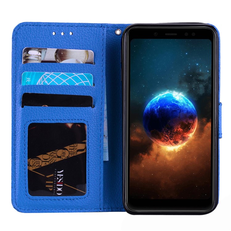 Litchi Skin PU Leather Wallet Case for Xiaomi Mi 6X / Mi A2 - Blue-7
