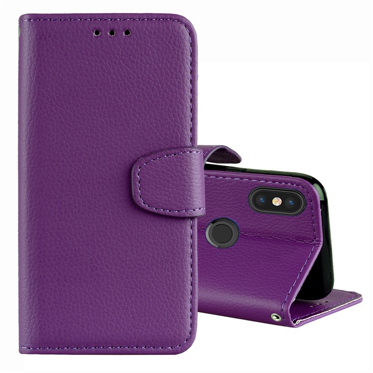 Litchi Skin PU Leather Wallet Phone Casing for Xiaomi Mi 6X / Mi A2 - Purple-1