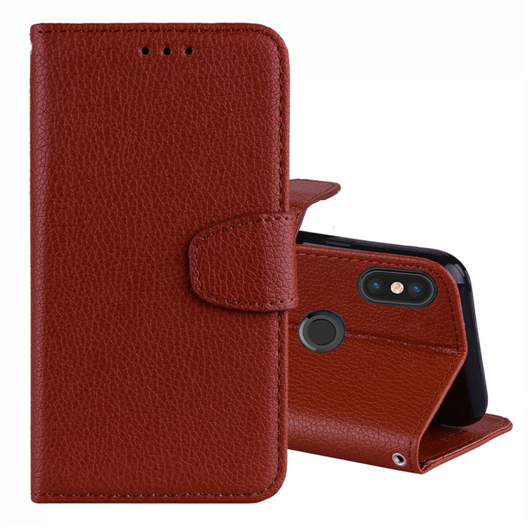 Litchi Skin PU Leather Stand Mobile Shell for Xiaomi Mi 6X / Mi A2 - Brown-1