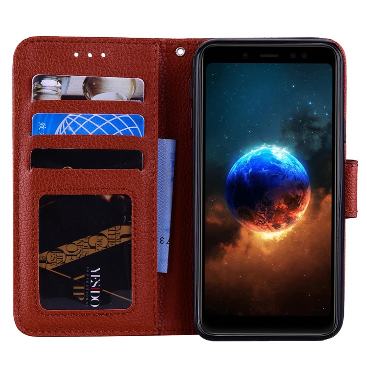 Litchi Skin PU Leather Stand Mobile Shell for Xiaomi Mi 6X / Mi A2 - Brown-7