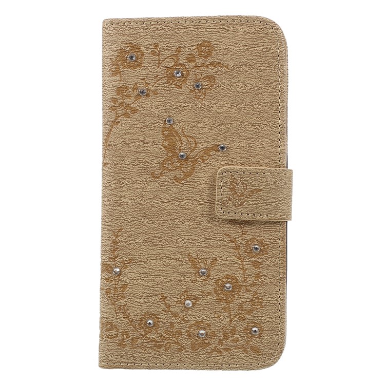 For Xiaomi Mi 8 (6.21-inch) Imprinted Butterfly Flowers Rhinestone Flip Wallet Leather Magnetic Card Holder Case - Gold-1