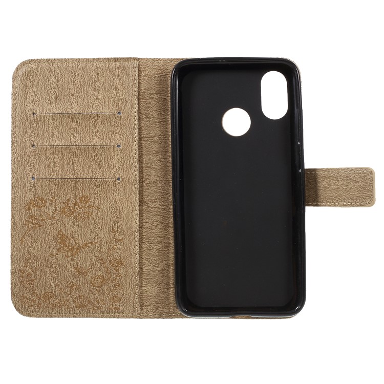 For Xiaomi Mi 8 (6.21-inch) Imprinted Butterfly Flowers Rhinestone Flip Wallet Leather Magnetic Card Holder Case - Gold-7