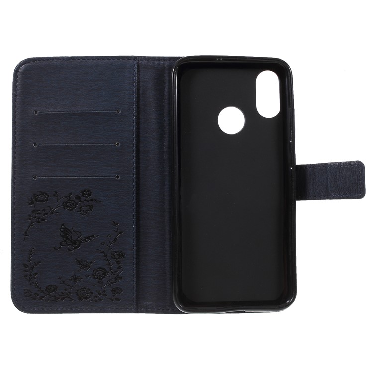 For Xiaomi Mi 8 (6.21-inch) Imprinted Butterfly Flowers Rhinestone Wallet Leather Stand Cover - Dark Blue-7