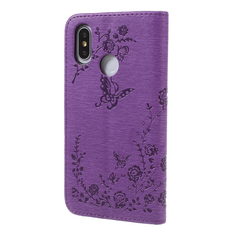 For Xiaomi Mi 8 (6.21-inch) Imprinted Butterfly Flowers Rhinestone Flip Wallet Leather Mobile Cover with Stand - Purple-2