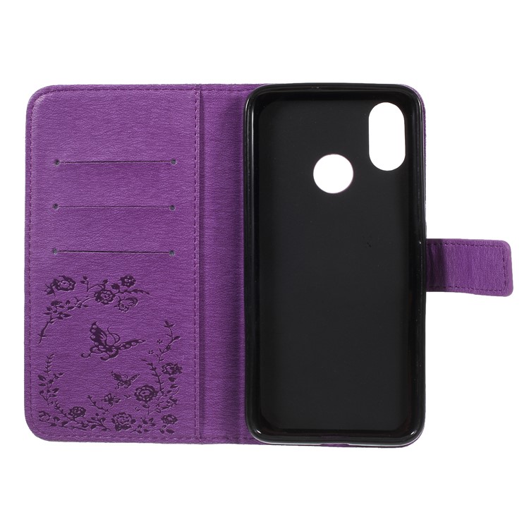 For Xiaomi Mi 8 (6.21-inch) Imprinted Butterfly Flowers Rhinestone Flip Wallet Leather Mobile Cover with Stand - Purple-7