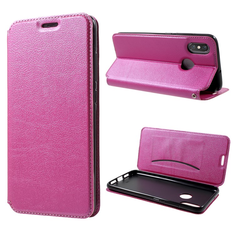 Auto-absorbed Card Holder Stand Leather Case for Xiaomi Mi 8 (6.21-inch) - Rose-1