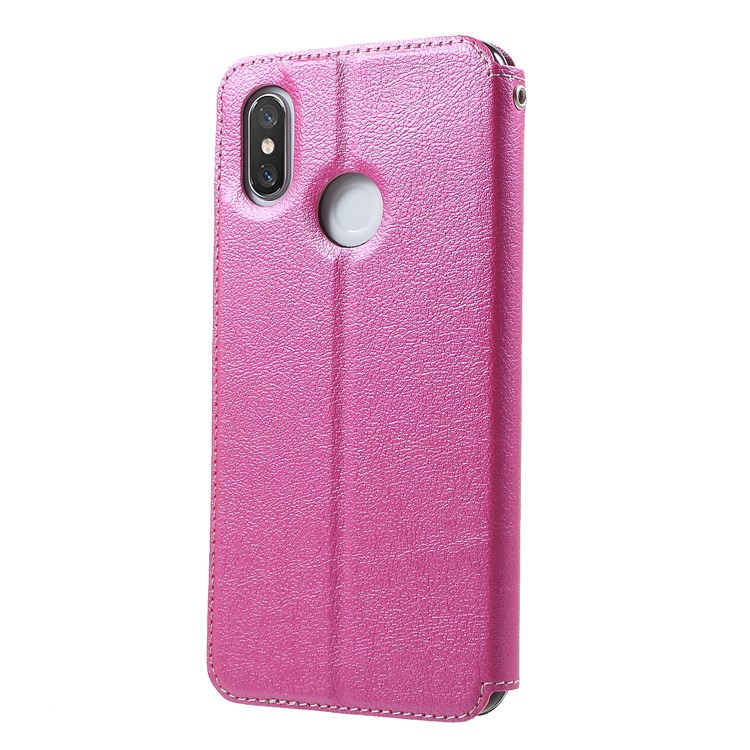 Auto-absorbed Card Holder Stand Leather Case for Xiaomi Mi 8 (6.21-inch) - Rose-2