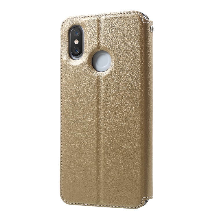 Auto-absorbed Card Holder Stand Leather Shell for Xiaomi Mi 8 (6.21-inch) - Gold-2