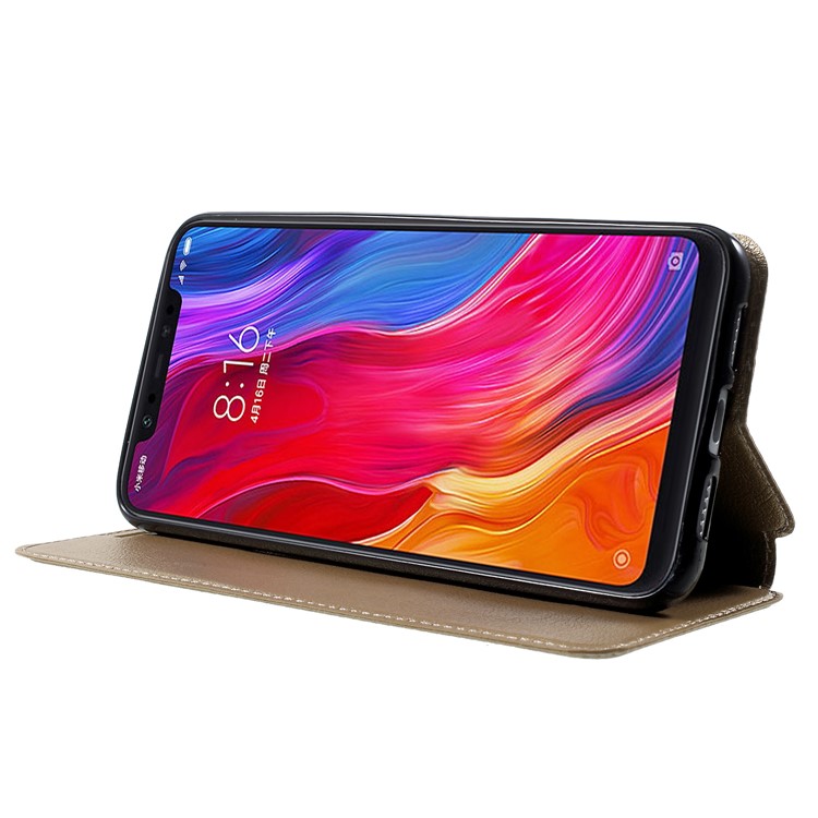 Auto-absorbed Card Holder Stand Leather Shell for Xiaomi Mi 8 (6.21-inch) - Gold-4