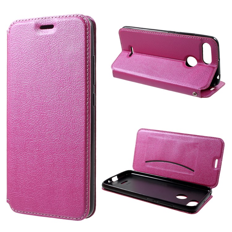 Auto-absorbed Leather Card Holder Case for Xiaomi Redmi 6 (Dual Camera: 12MP+5MP) - Rose-1