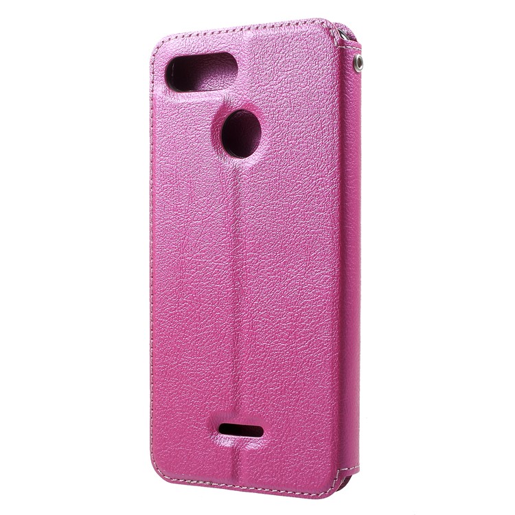 Auto-absorbed Leather Card Holder Case for Xiaomi Redmi 6 (Dual Camera: 12MP+5MP) - Rose-2