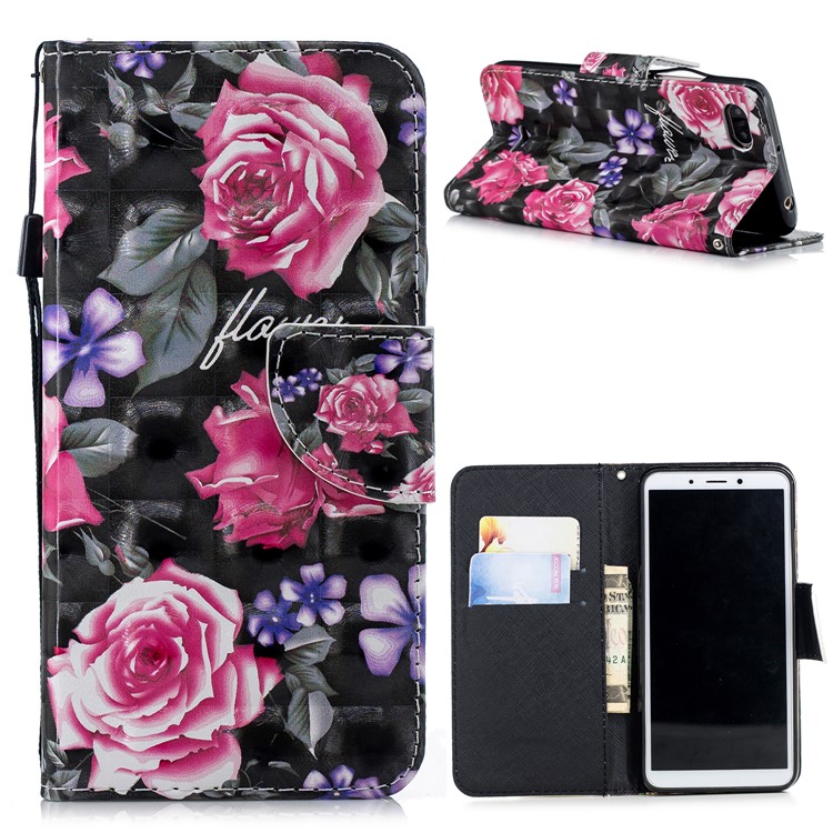Pattern Printing Wallet Stand Leather Flip Case for Xiaomi Redmi 6A (Single 12MP Rear Camera) - Blooming Flower-1