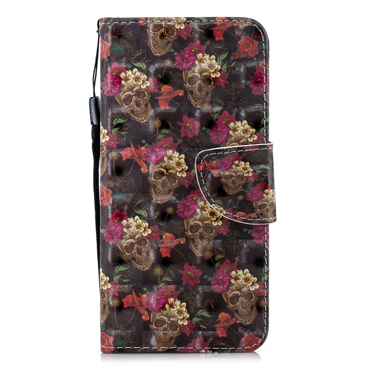 Pattern Printing Wallet Stand Leather Phone Cover for Xiaomi Redmi 6A (Single 12MP Rear Camera) - Skull and Flower-1