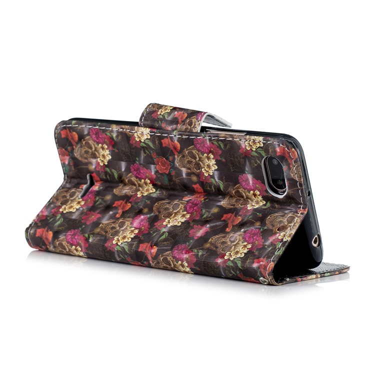 Pattern Printing Wallet Stand Leather Phone Cover for Xiaomi Redmi 6A (Single 12MP Rear Camera) - Skull and Flower-3