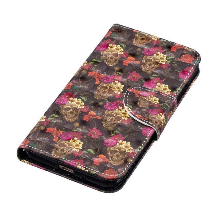 Pattern Printing Wallet Stand Leather Phone Cover for Xiaomi Redmi 6A (Single 12MP Rear Camera) - Skull and Flower-4