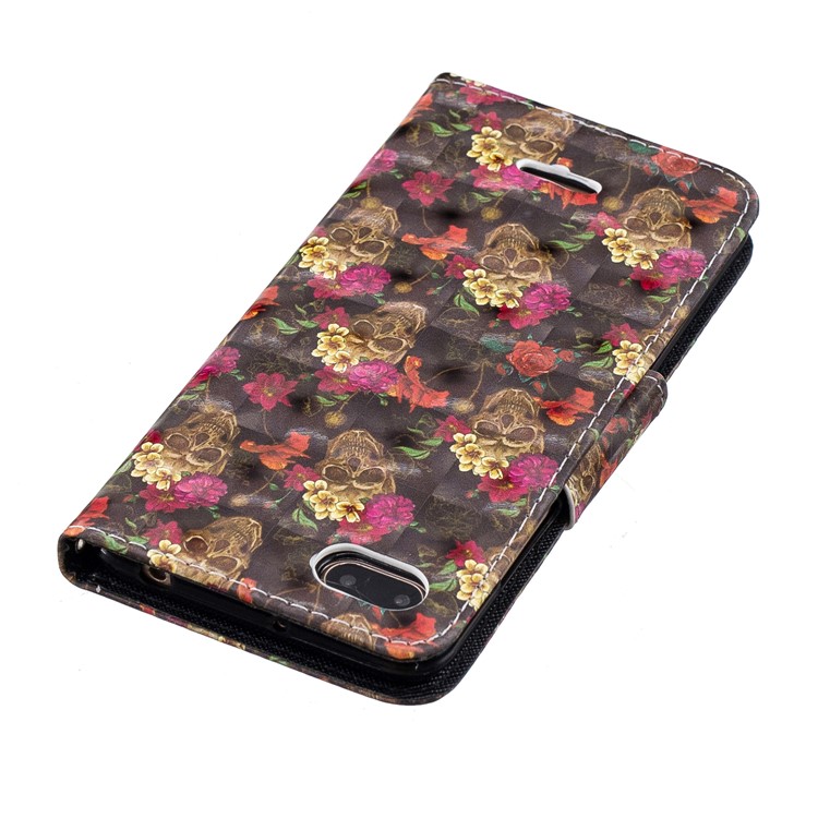 Pattern Printing Wallet Stand Leather Phone Cover for Xiaomi Redmi 6A (Single 12MP Rear Camera) - Skull and Flower-5