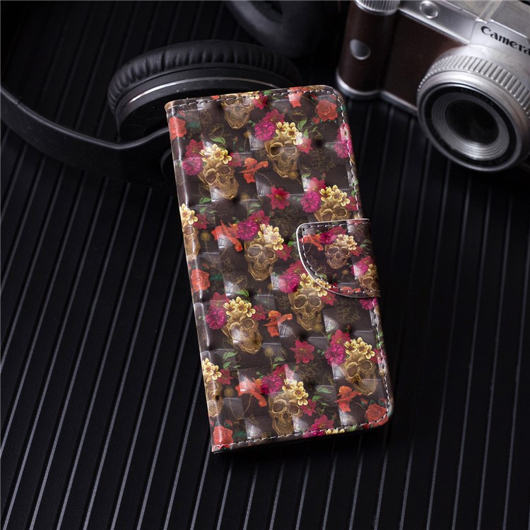 Pattern Printing Wallet Stand Leather Phone Cover for Xiaomi Redmi 6A (Single 12MP Rear Camera) - Skull and Flower-8