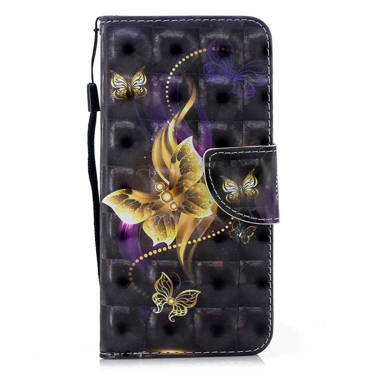 Patterned Wallet Stand Leather Phone Shell for Xiaomi Redmi 6A (Single 12MP Rear Camera) - Gold Butterfly-1