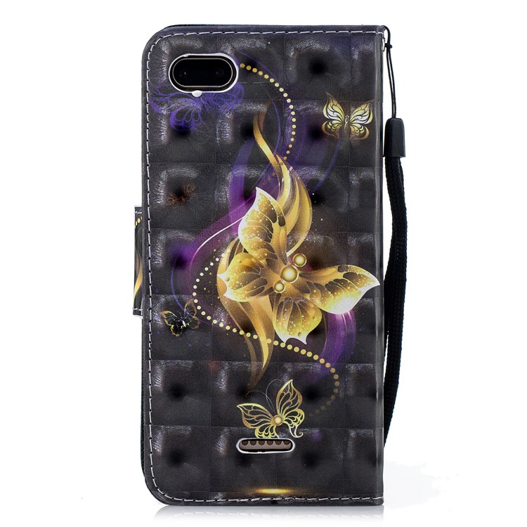 Patterned Wallet Stand Leather Phone Shell for Xiaomi Redmi 6A (Single 12MP Rear Camera) - Gold Butterfly-2