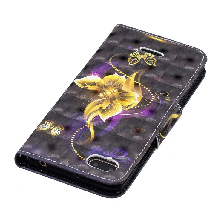 Patterned Wallet Stand Leather Phone Shell for Xiaomi Redmi 6A (Single 12MP Rear Camera) - Gold Butterfly-5