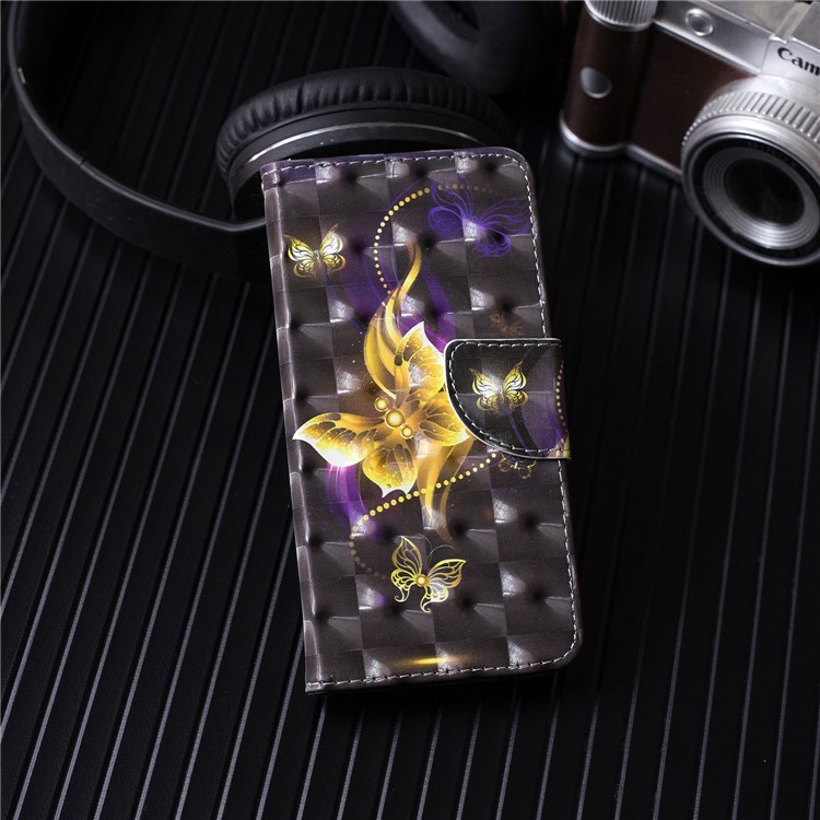 Patterned Wallet Stand Leather Phone Shell for Xiaomi Redmi 6A (Single 12MP Rear Camera) - Gold Butterfly-6