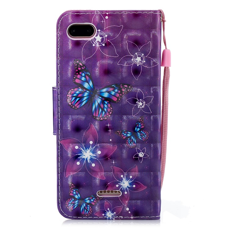 Patterned Wallet Stand Leather Cover Case for Xiaomi Redmi 6A (Single 12MP Rear Camera) - Butterfly and Flower-2