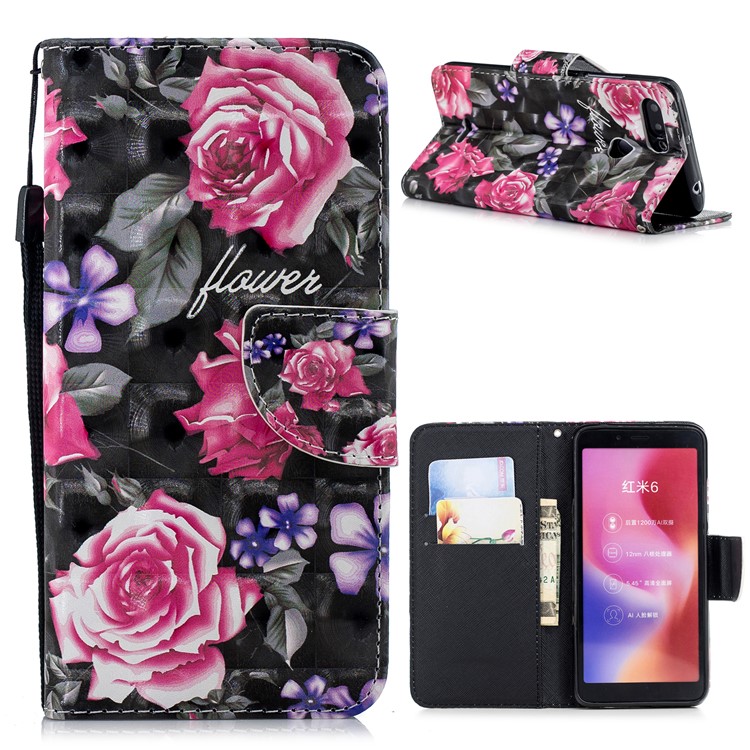 Pattern Printing Wallet Stand Leather Case for Xiaomi Redmi 6 (Dual Camera: 12MP+5MP) - Blooming Flower-1