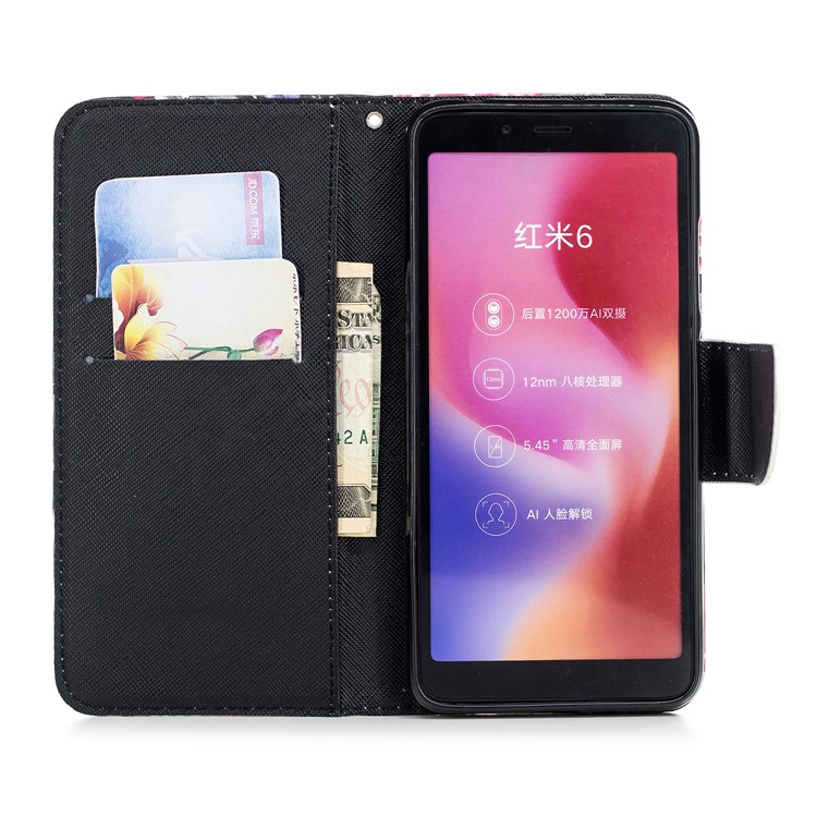 Pattern Printing Wallet Stand Leather Case for Xiaomi Redmi 6 (Dual Camera: 12MP+5MP) - Blooming Flower-7